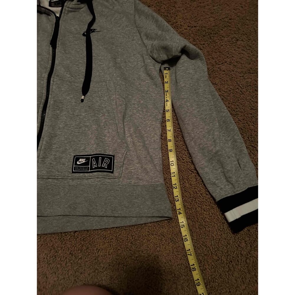Nike Grey Zip-up Drawstring Hood Striped Cuffs Logo Patch Hoodie Size Medium - Picture 5 of 5